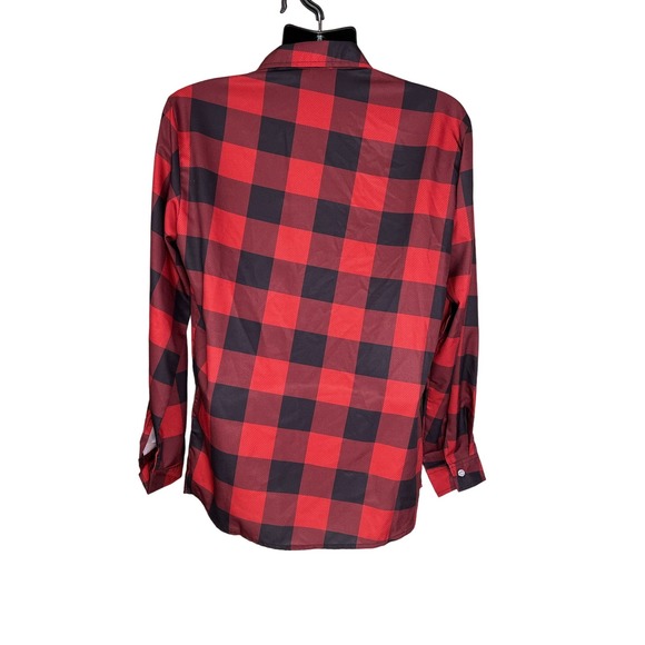 Men’s Black & Red Plaid Linen Feeling Long sleeved shirt Size L  NWOT - Picture 2 of 4